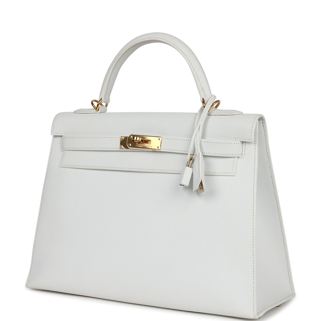 Hermes Kelly Sellier 32 White Epsom Gold Hardware