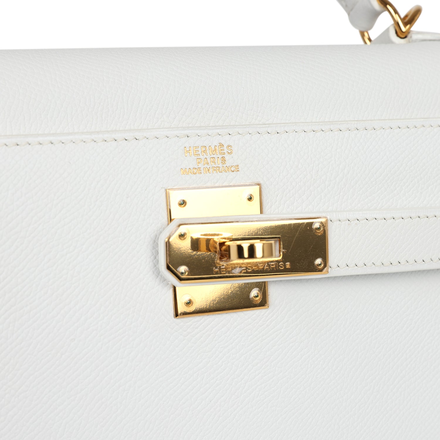 Hermes Kelly Sellier 32 White Epsom Gold Hardware
