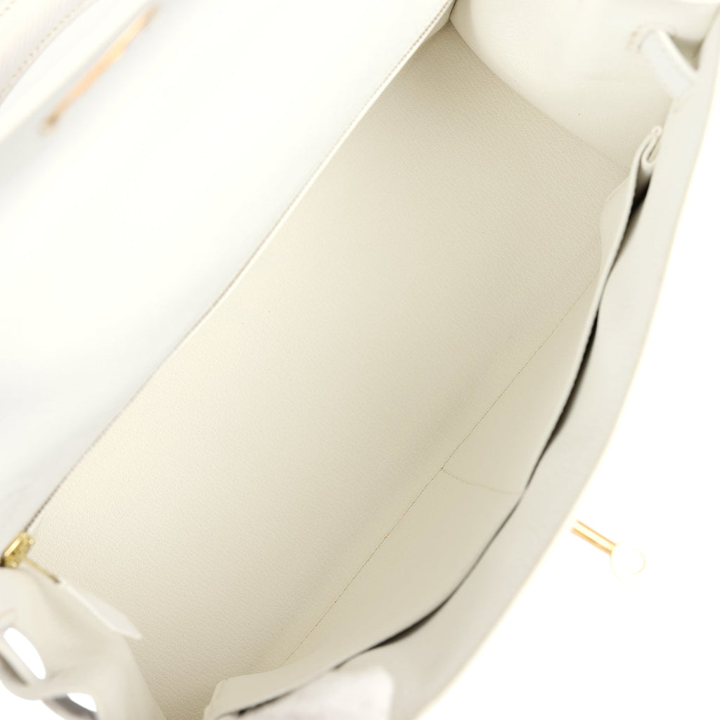 Hermes Kelly Sellier 32 White Epsom Gold Hardware