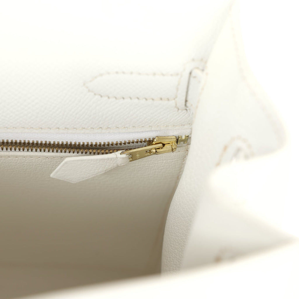 Hermes Kelly Sellier 32 White Epsom Gold Hardware