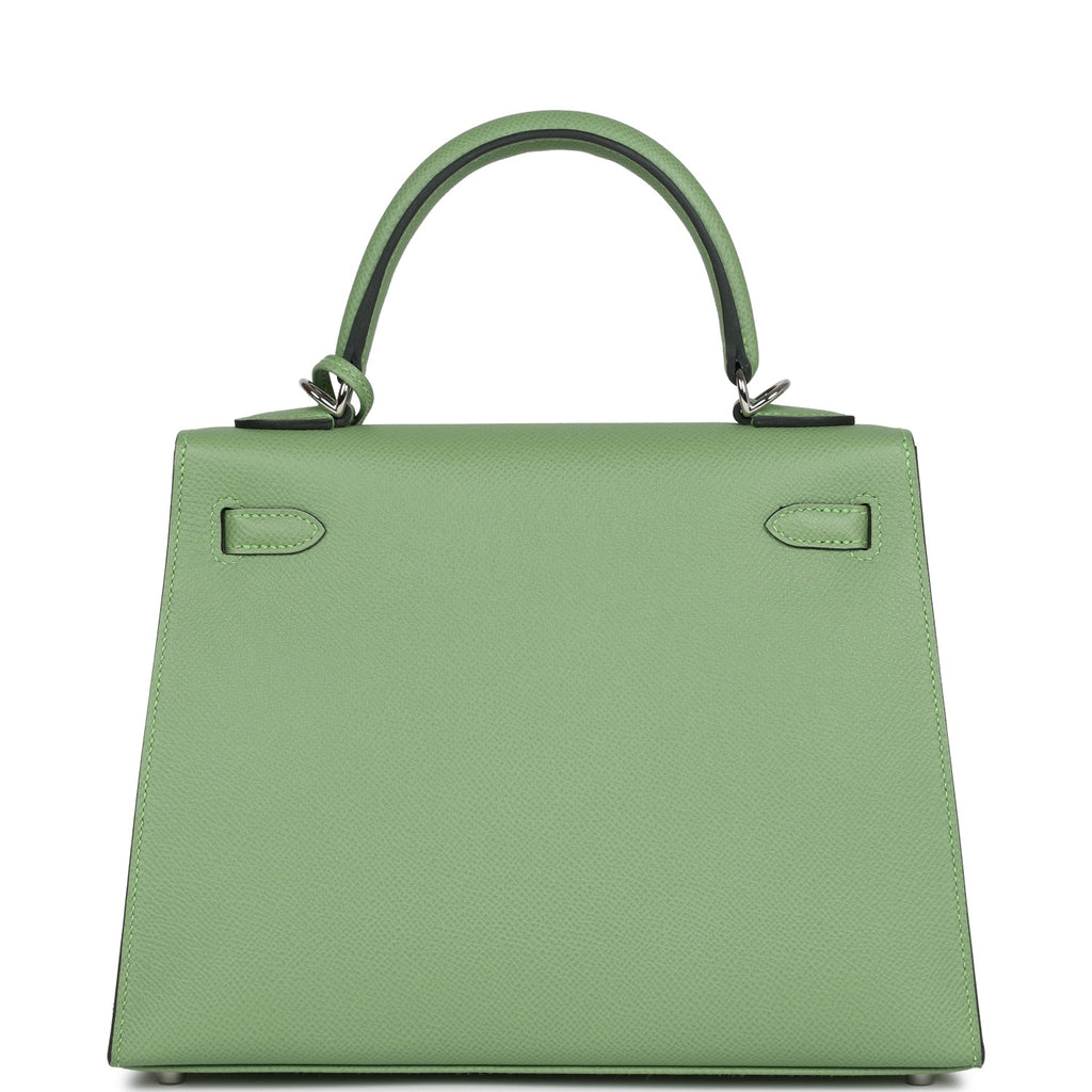 Hermes Special Order (HSS) Kelly Sellier 25 Vert Criquet Verso Epsom Palladium Hardware