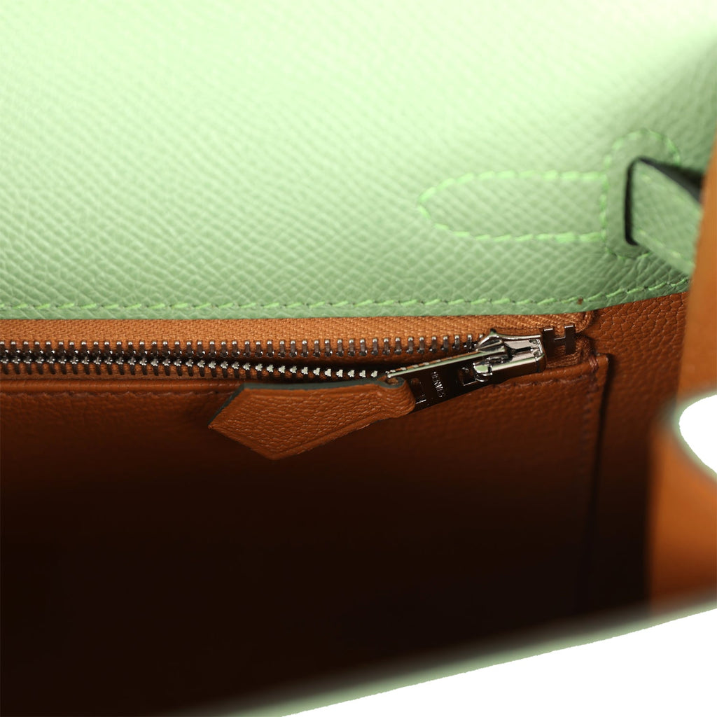 Hermes Special Order (HSS) Kelly Sellier 25 Vert Criquet Verso Epsom Palladium Hardware