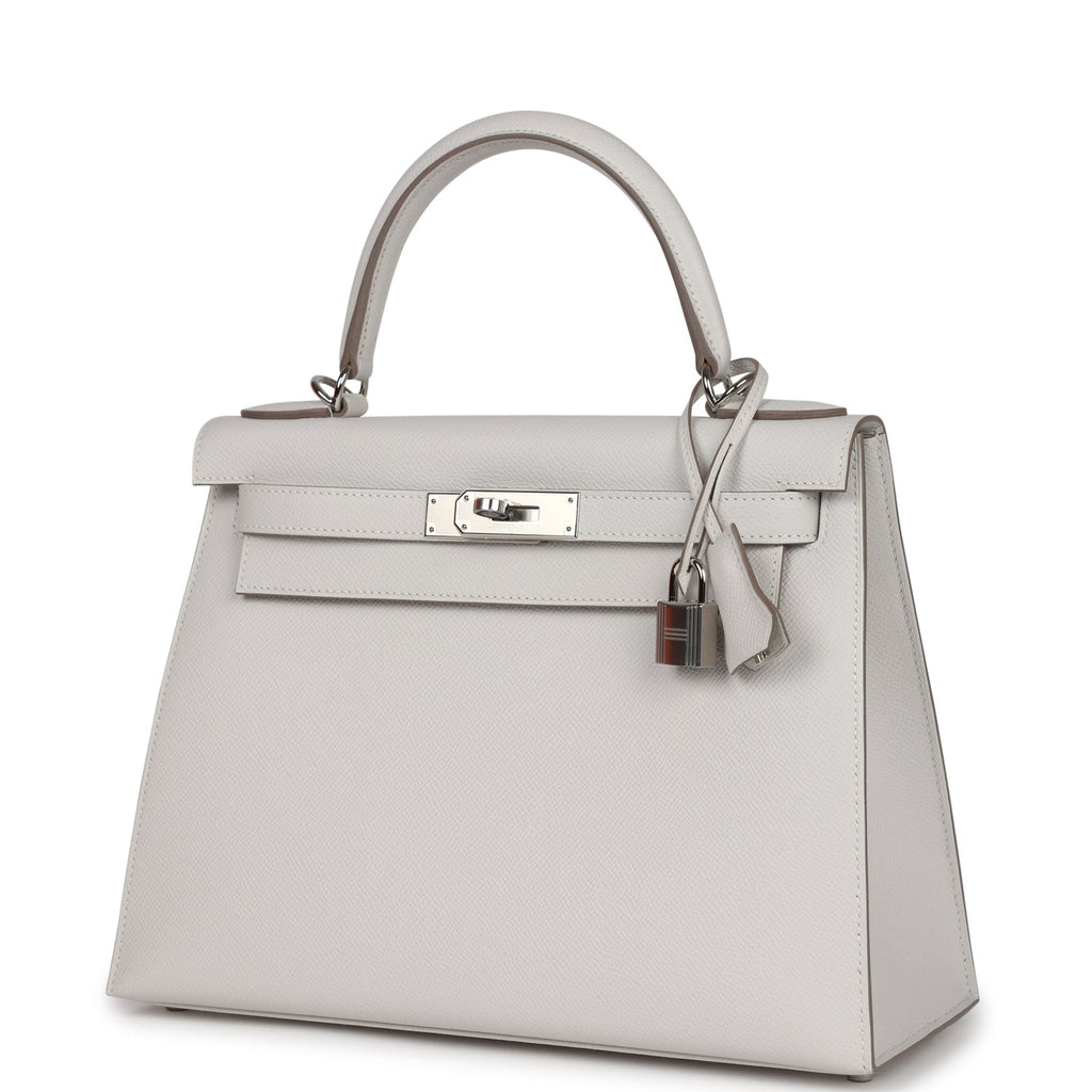 Hermes Kelly Sellier 28 Gris Pale Epsom Palladium Hardware
