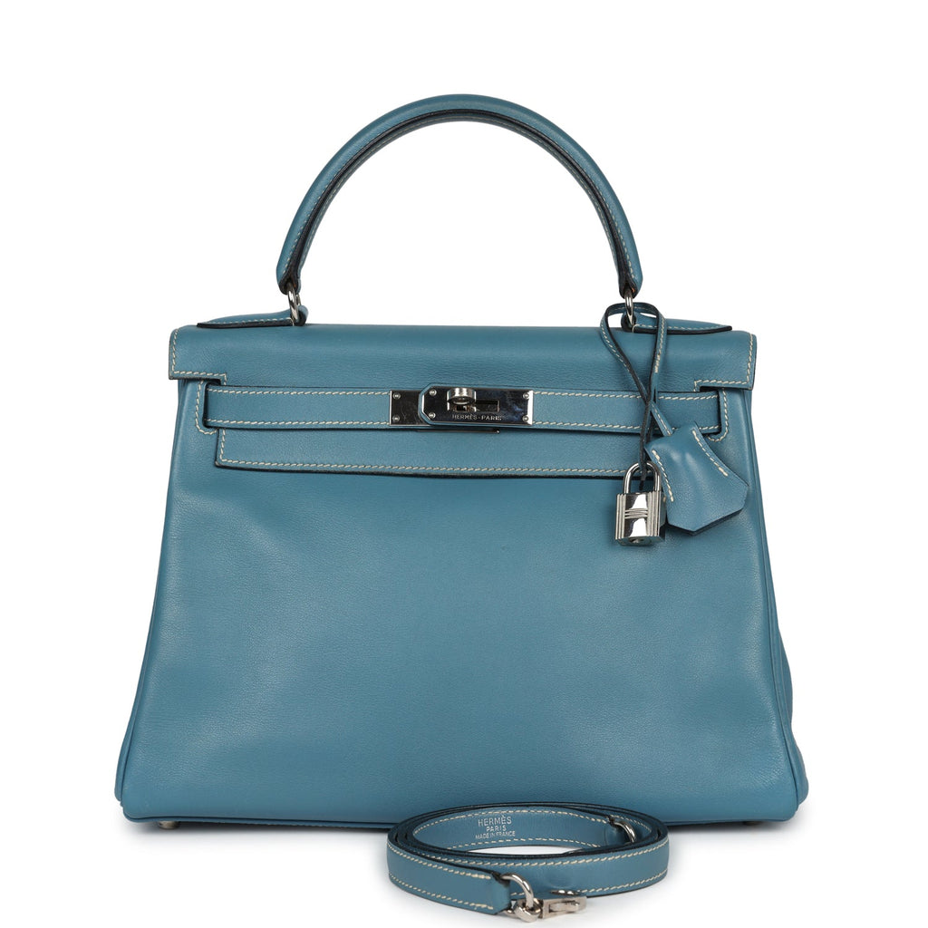 New Hermes Kelly Retourne 28 Blue Jean Gulliver Palladium Hardware