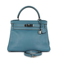 New Hermes Kelly Retourne 28 Blue Jean Gulliver Palladium Hardware