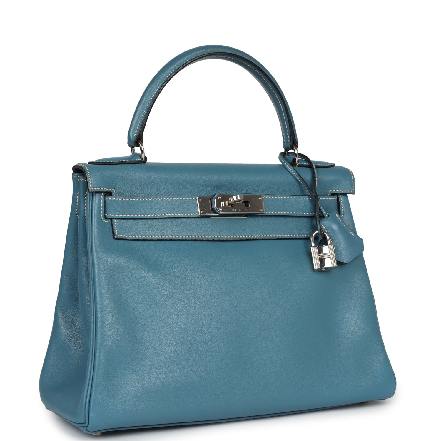 New Hermes Kelly Retourne 28 Blue Jean Gulliver Palladium Hardware
