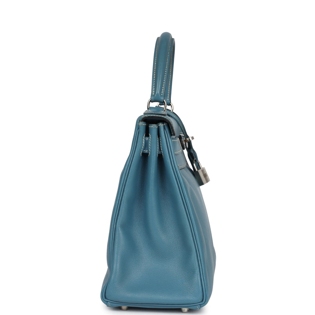 New Hermes Kelly Retourne 28 Blue Jean Gulliver Palladium Hardware