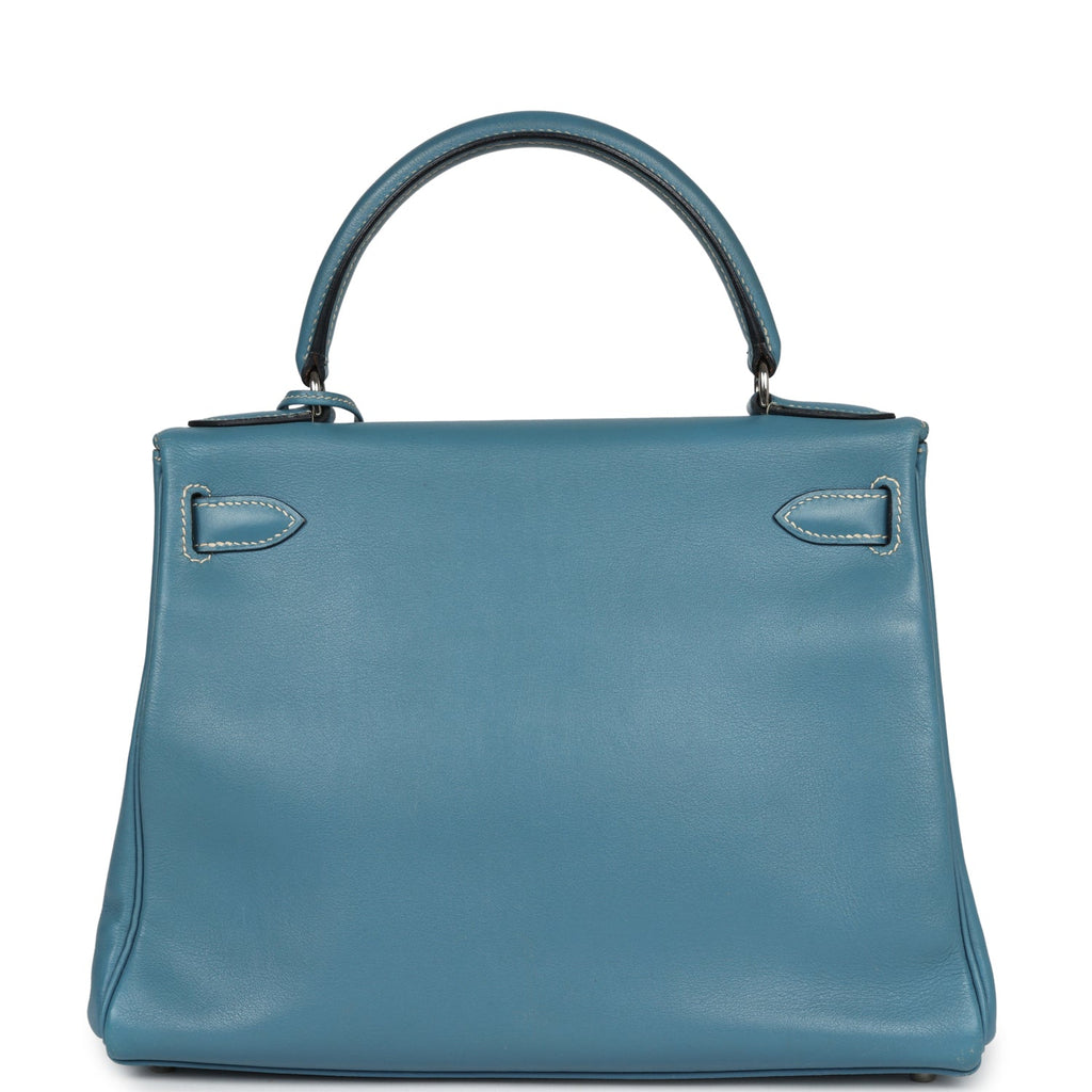 New Hermes Kelly Retourne 28 Blue Jean Gulliver Palladium Hardware