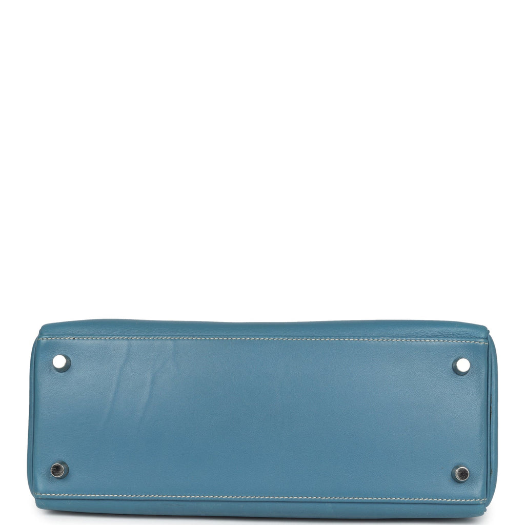 New Hermes Kelly Retourne 28 Blue Jean Gulliver Palladium Hardware