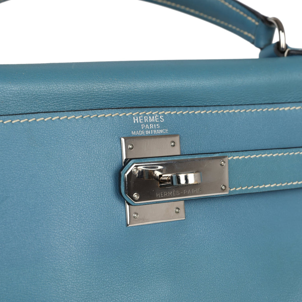 New Hermes Kelly Retourne 28 Blue Jean Gulliver Palladium Hardware