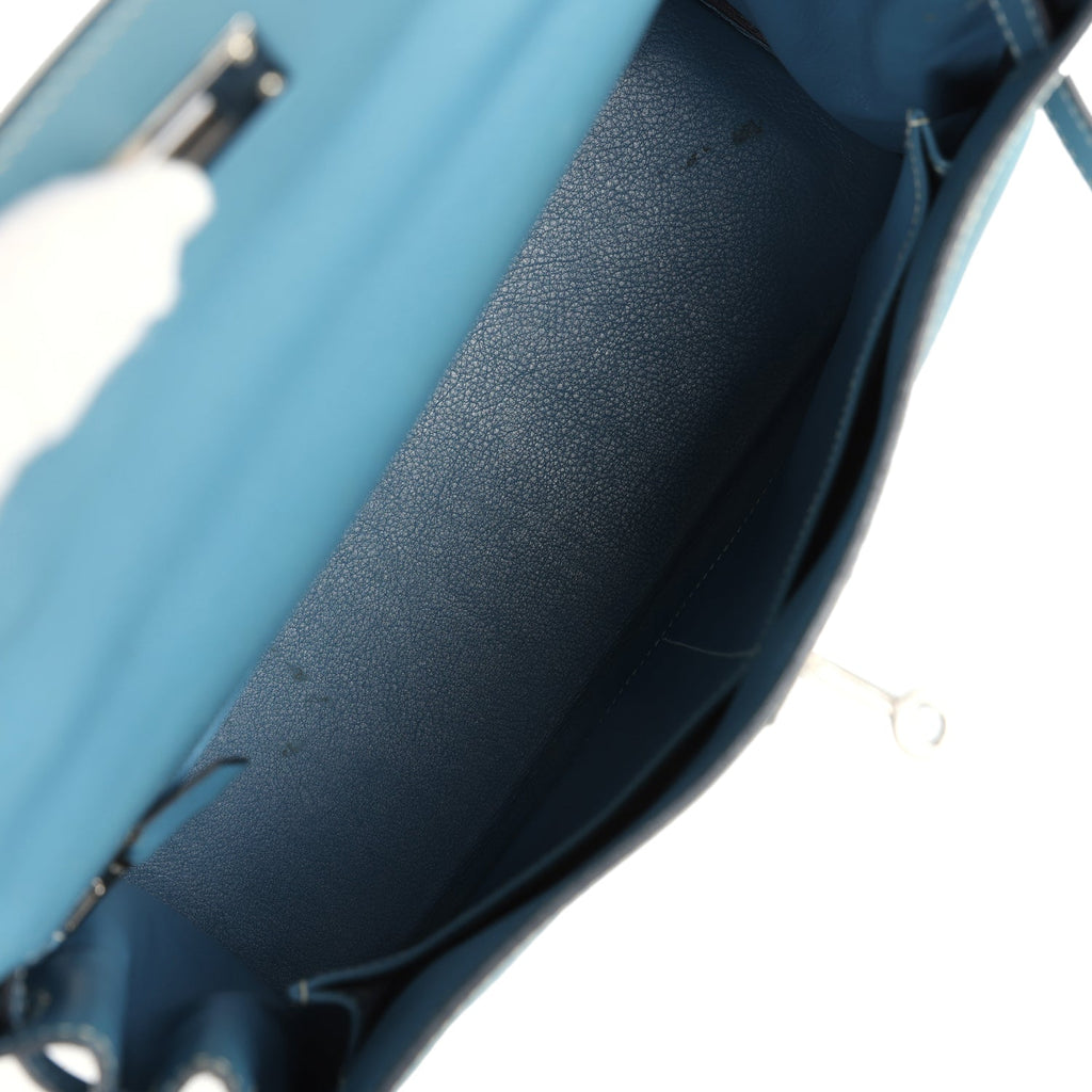 New Hermes Kelly Retourne 28 Blue Jean Gulliver Palladium Hardware