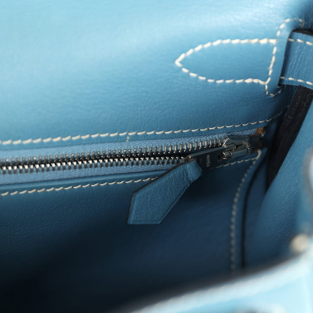 New Hermes Kelly Retourne 28 Blue Jean Gulliver Palladium Hardware