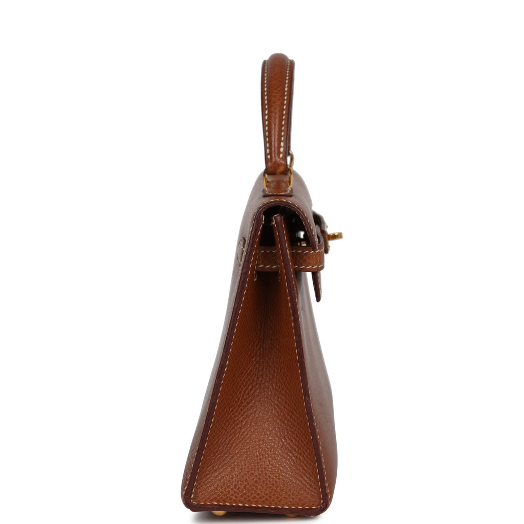 New Hermes Micro Kelly Sellier 15 Gold Courchevel Gold Hardware