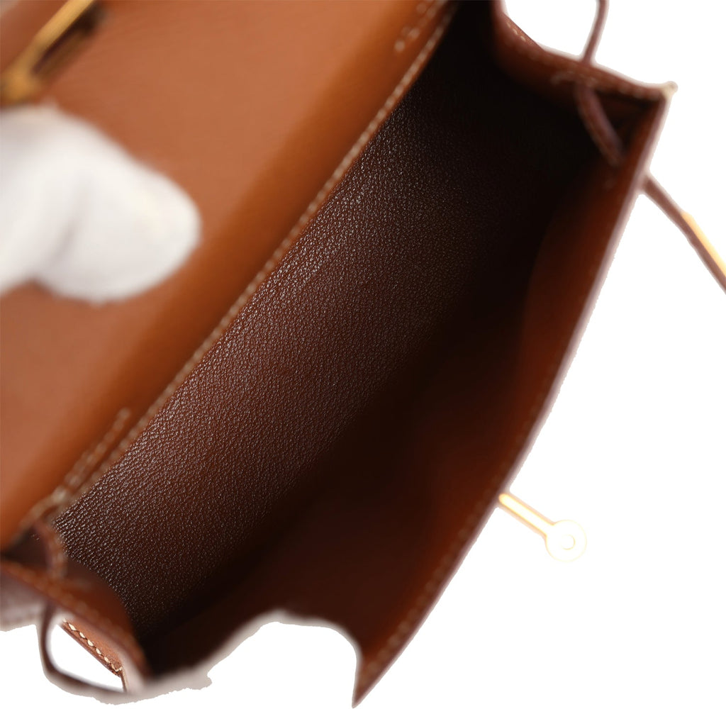 New Hermes Micro Kelly Sellier 15 Gold Courchevel Gold Hardware