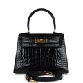 New Hermes Kelly Sellier 20 Black Shiny Alligator Gold Hardware