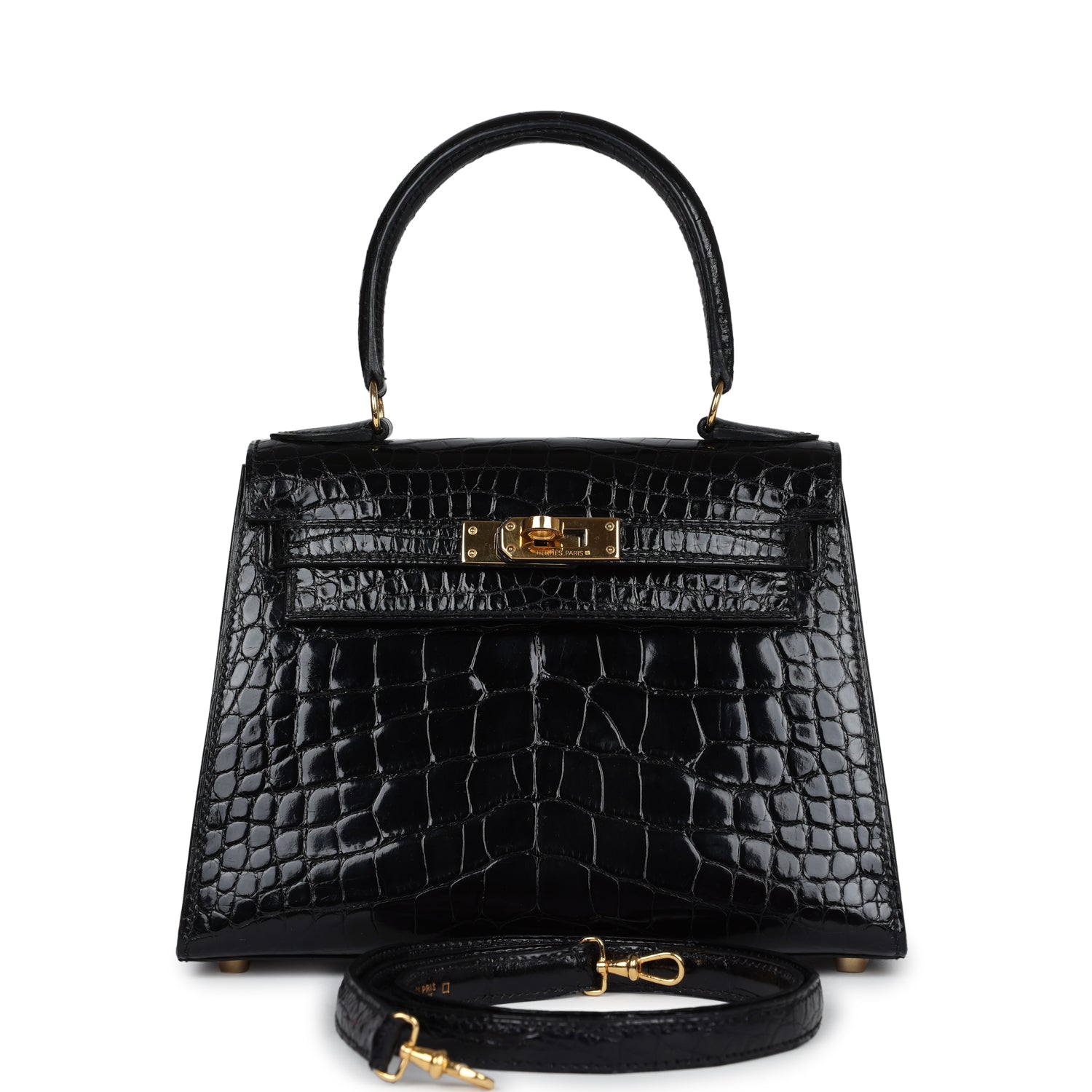 New Hermes Kelly Sellier 20 Black Shiny Alligator Gold Hardware