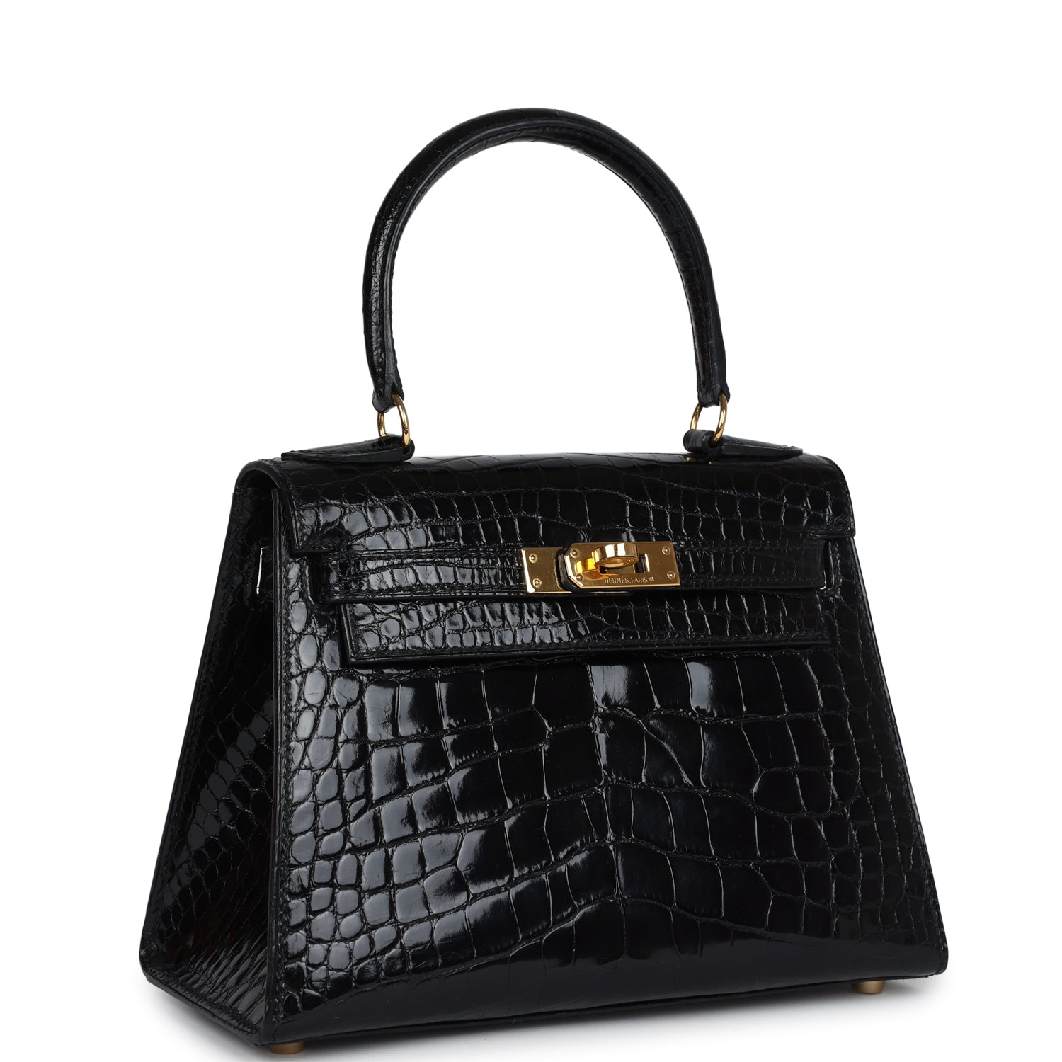 New Hermes Kelly Sellier 20 Black Shiny Alligator Gold Hardware