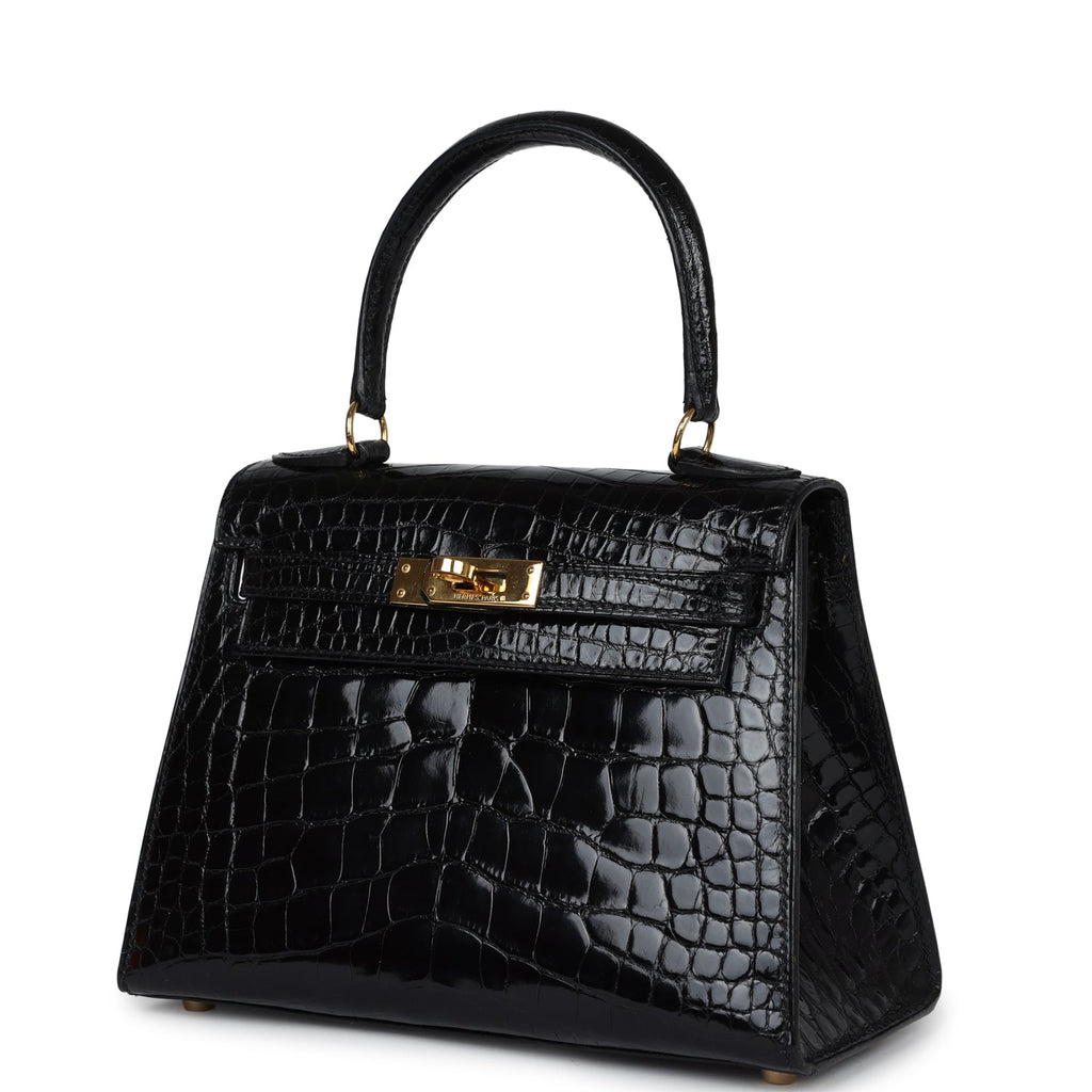 New Hermes Kelly Sellier 20 Black Shiny Alligator Gold Hardware