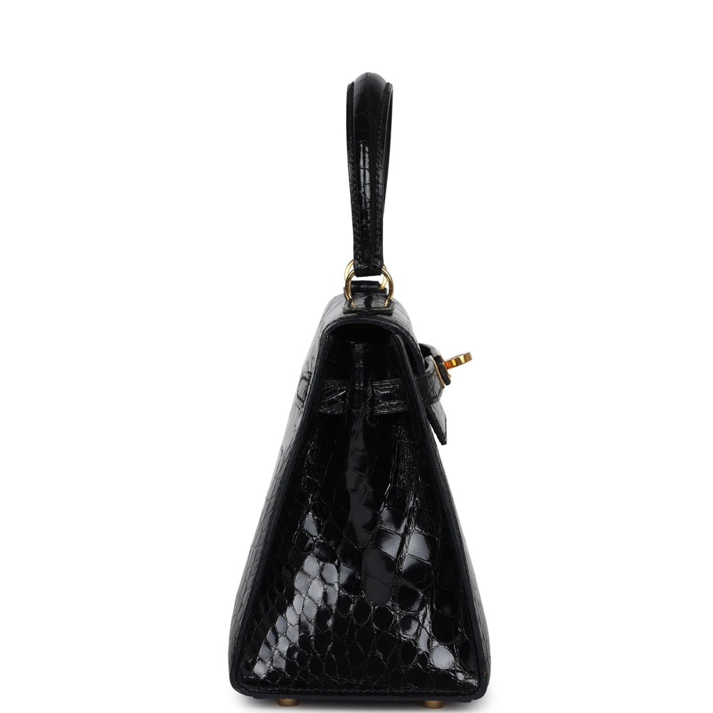 New Hermes Kelly Sellier 20 Black Shiny Alligator Gold Hardware