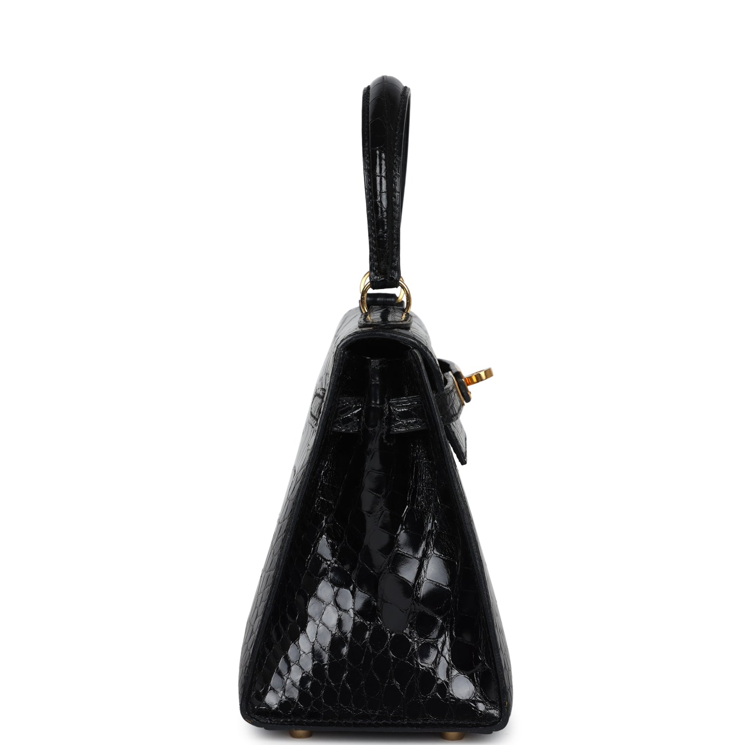 New Hermes Kelly Sellier 20 Black Shiny Alligator Gold Hardware