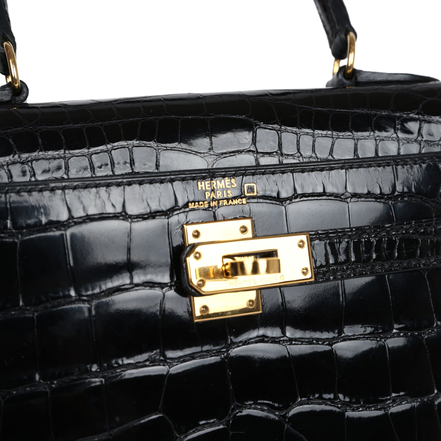 New Hermes Kelly Sellier 20 Black Shiny Alligator Gold Hardware