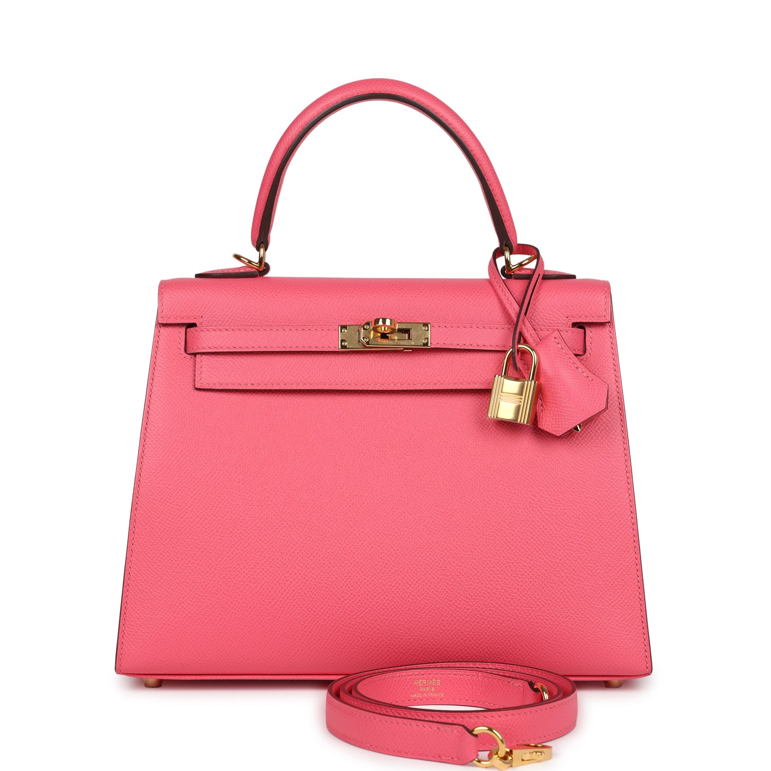 New Hermes Kelly Sellier 25 Rose Azalee Epsom Gold Hardware