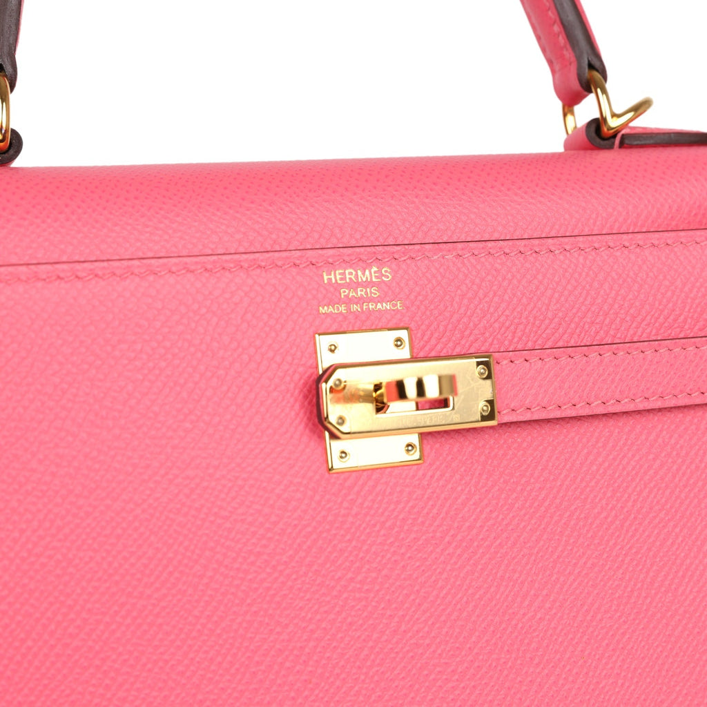 New Hermes Kelly Sellier 25 Rose Azalee Epsom Gold Hardware