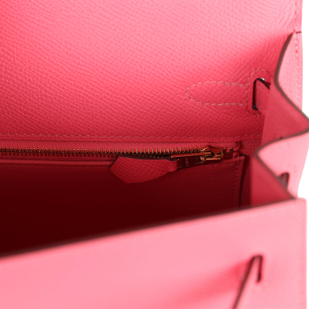 New Hermes Kelly Sellier 25 Rose Azalee Epsom Gold Hardware