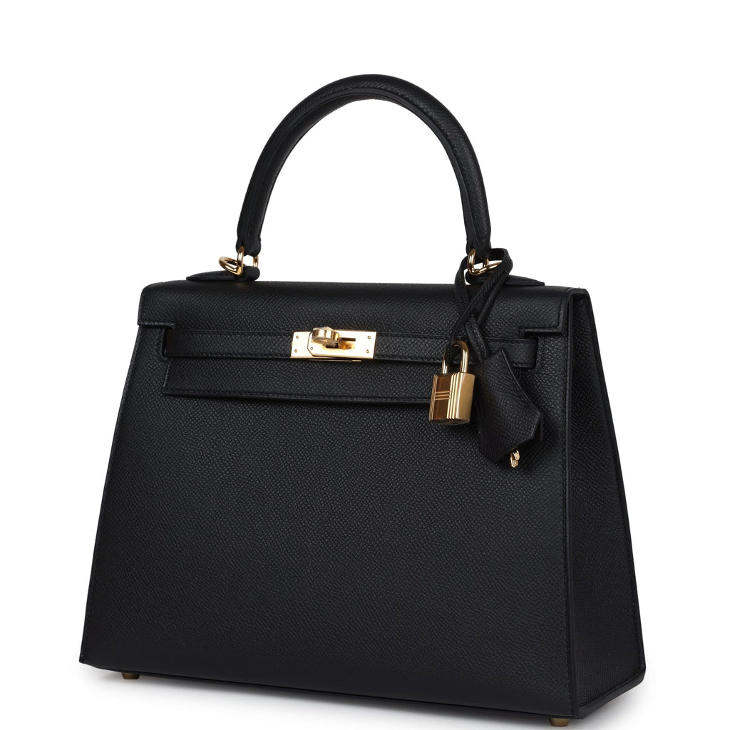 Hermes Kelly Sellier 25 Black Epsom Gold Hardware