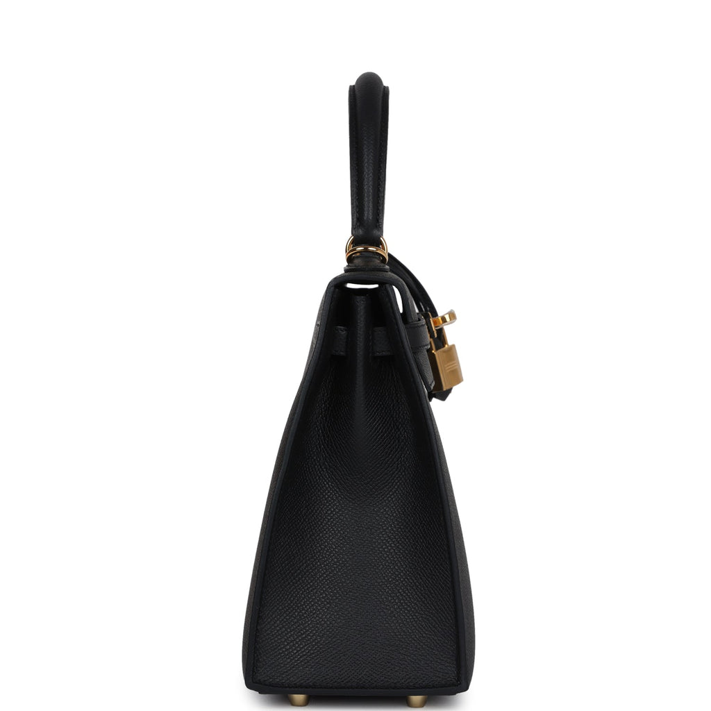 Hermes Kelly Sellier 25 Black Epsom Gold Hardware