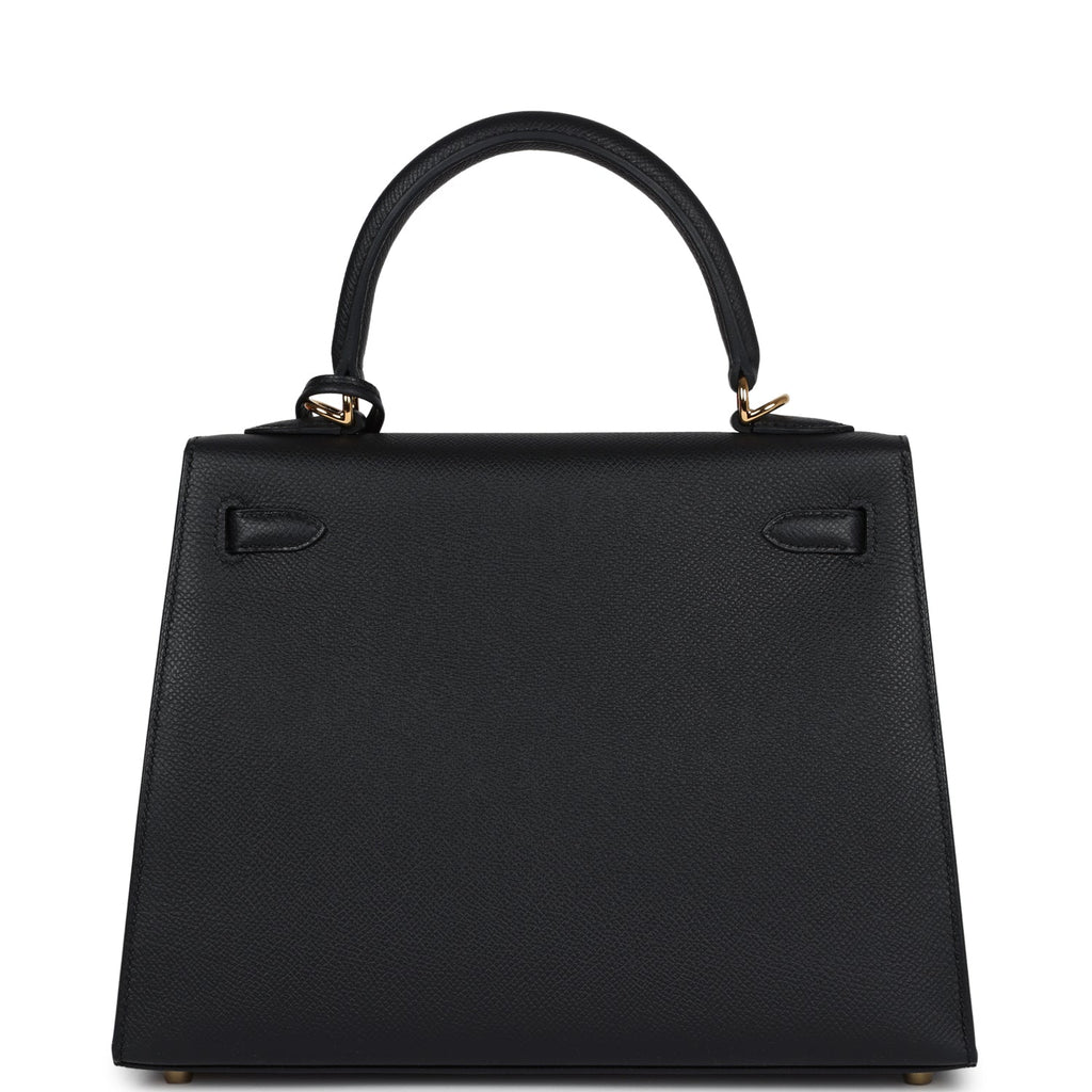 Hermes Kelly Sellier 25 Black Epsom Gold Hardware