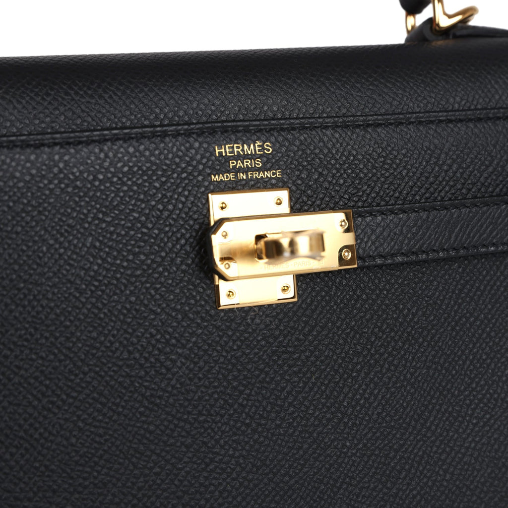 Hermes Kelly Sellier 25 Black Epsom Gold Hardware