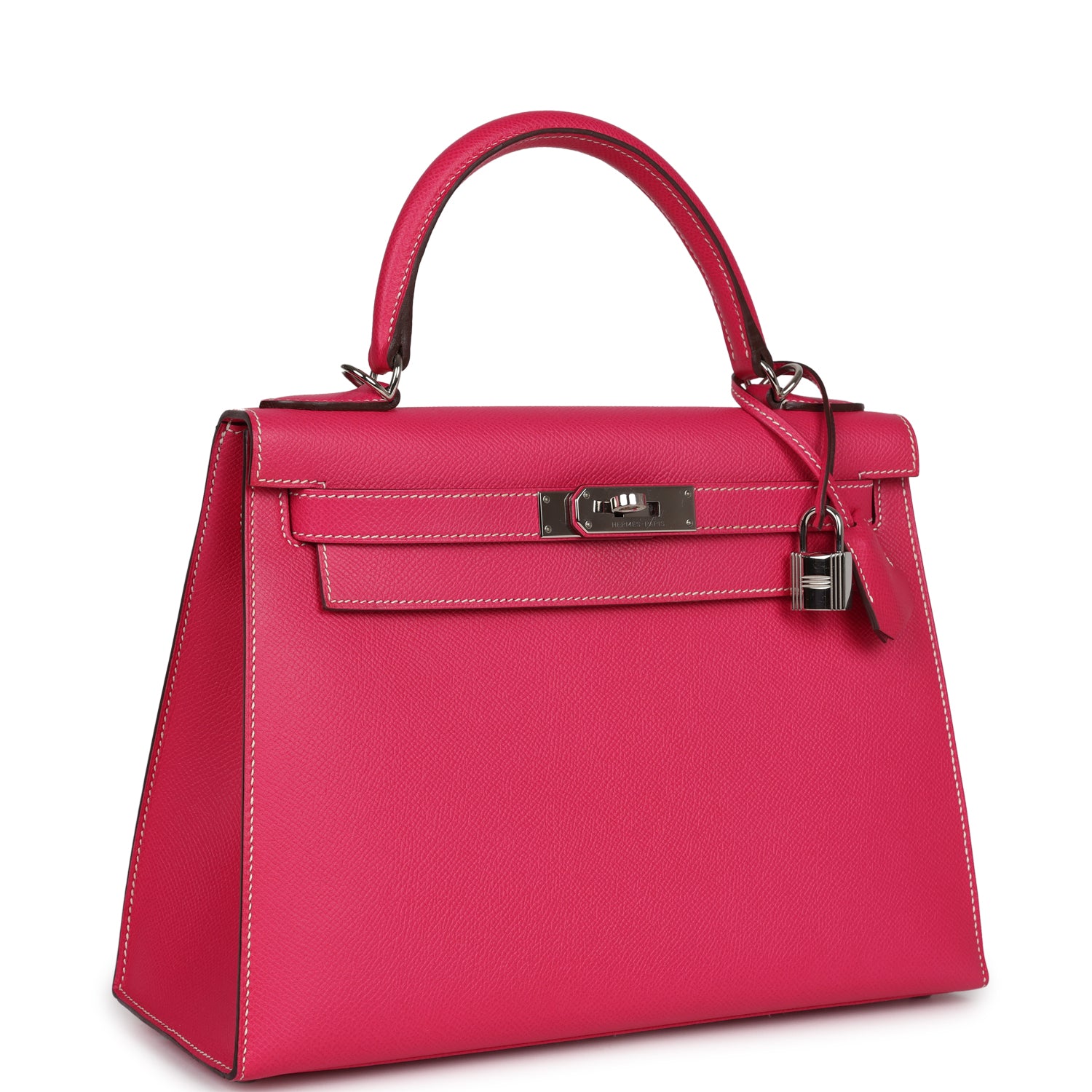 Pre-owned Hermes Kelly Sellier 28 Rose Tyrien Epsom Palladium Hardware