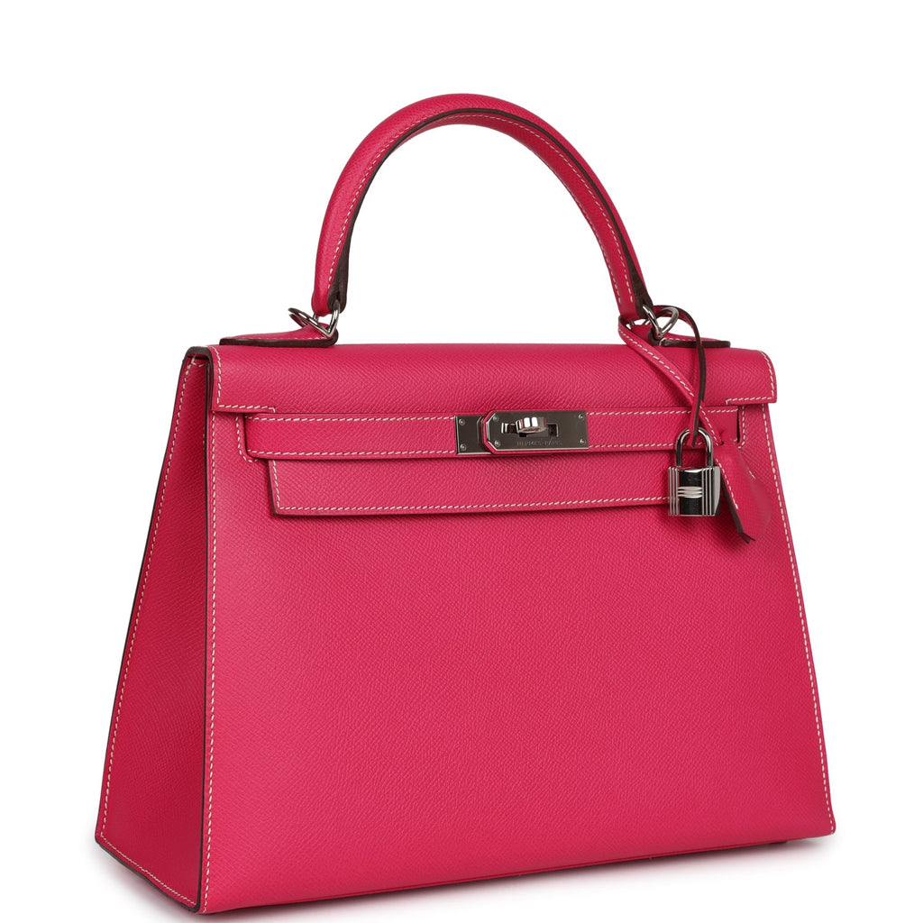 New Hermes Kelly Sellier 28 Rose Tyrien Epsom Palladium Hardware