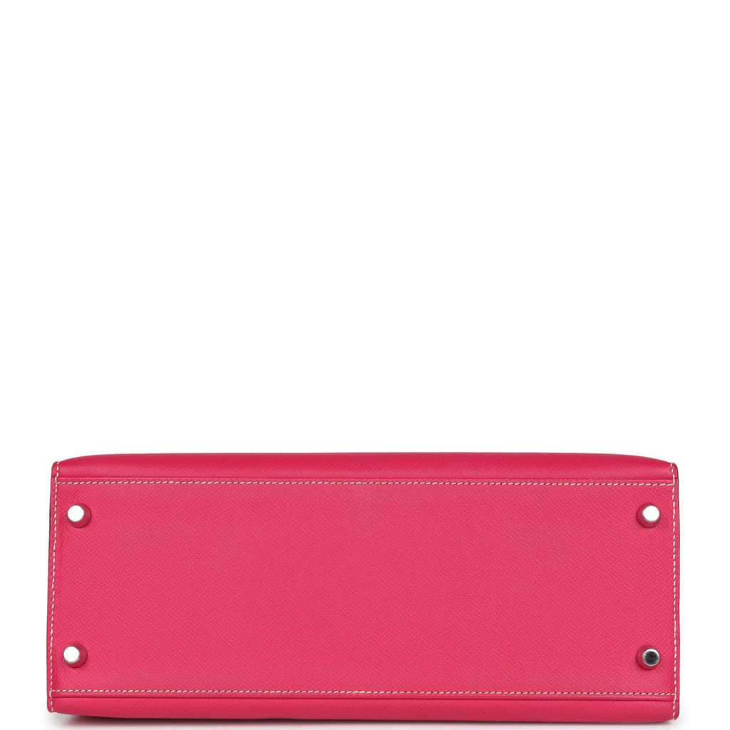 Pre-owned Hermes Kelly Sellier 28 Rose Tyrien Epsom Palladium Hardware