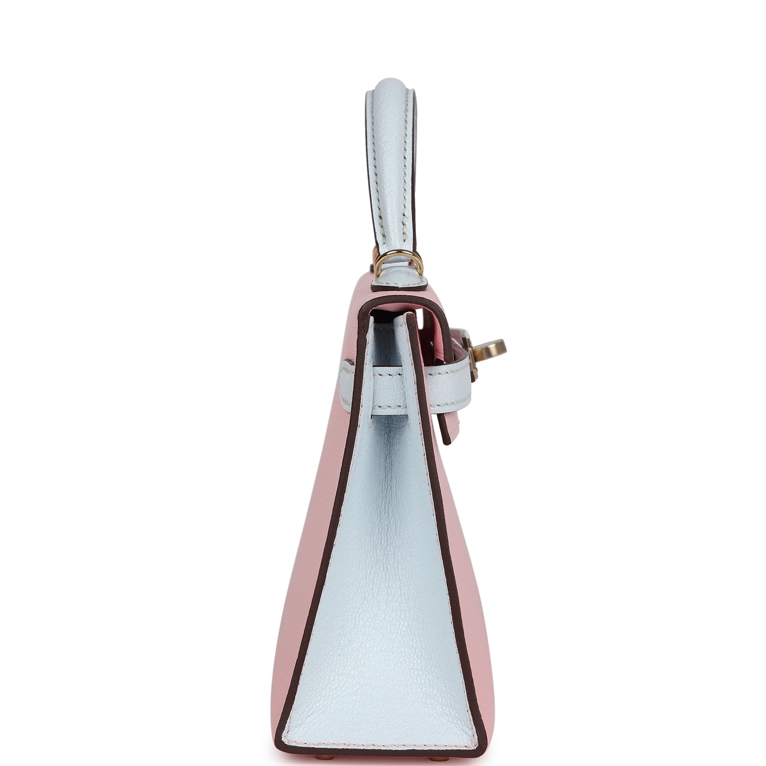 Hermes Special Order (HSS) Kelly Sellier 20 Rose Sakura and Bleu Brume Chevre Permabrass Hardware