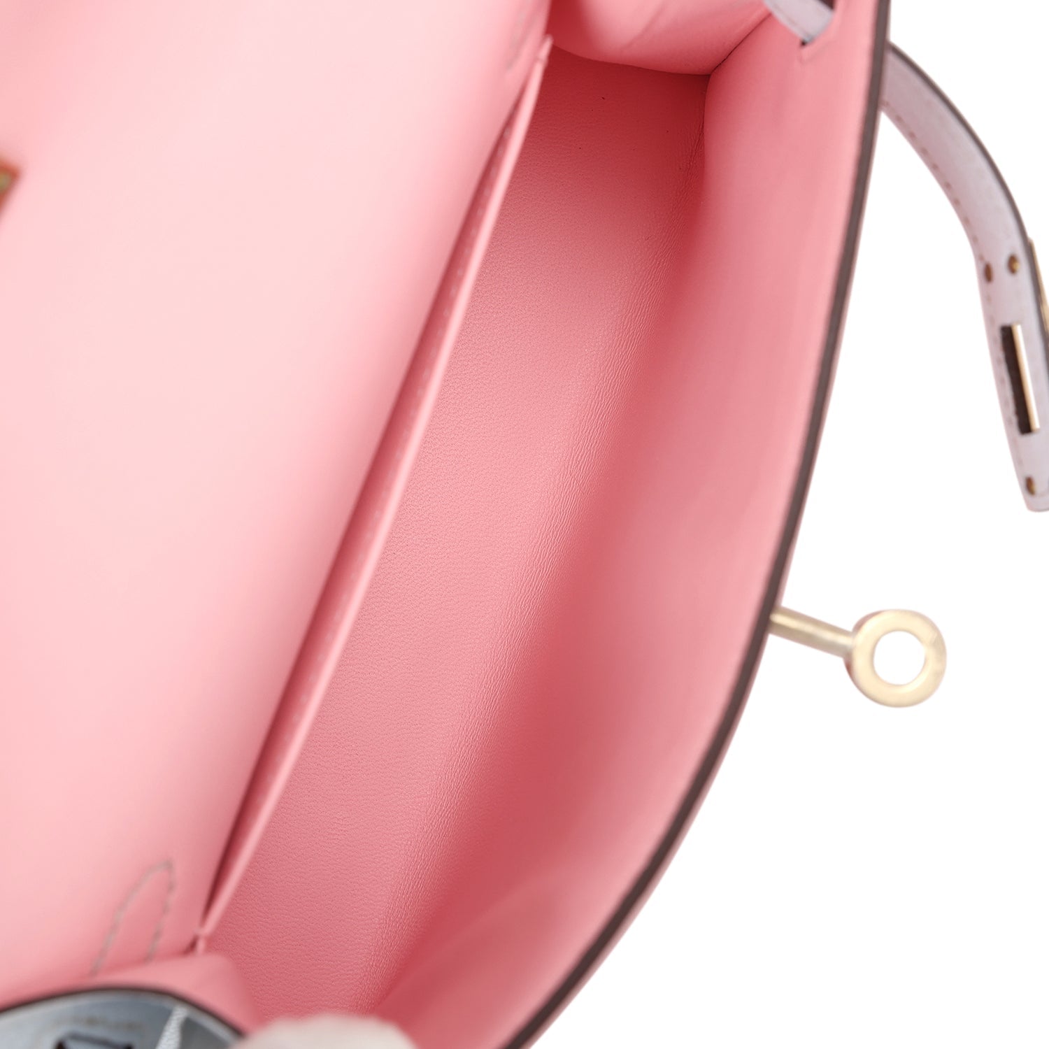 Hermes Special Order (HSS) Kelly Sellier 20 Rose Sakura and Bleu Brume Chevre Permabrass Hardware