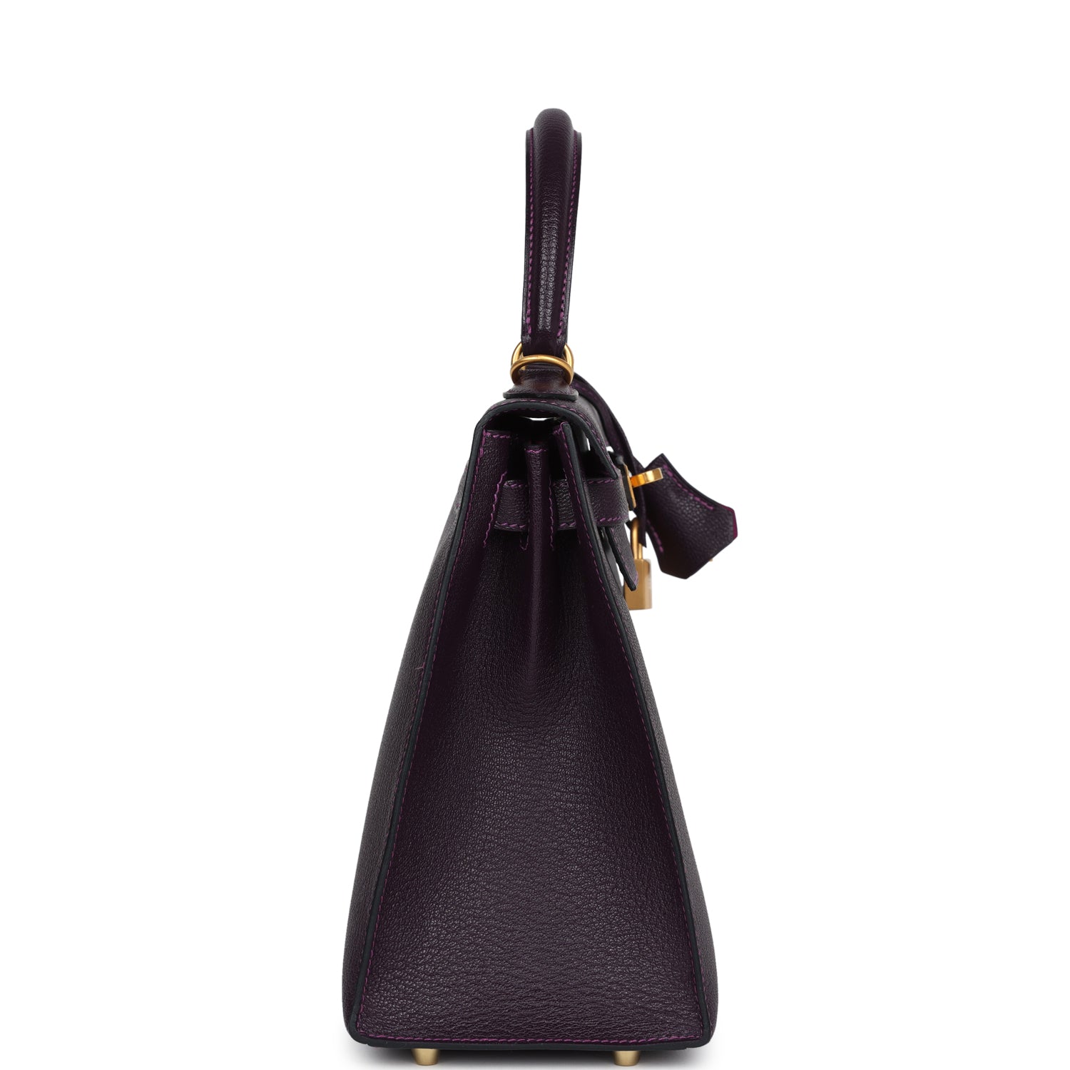 Pre-owned Hermes Special Order (HSS) Kelly Sellier 28 Raisin Verso Chevre Brushed Gold Hardware