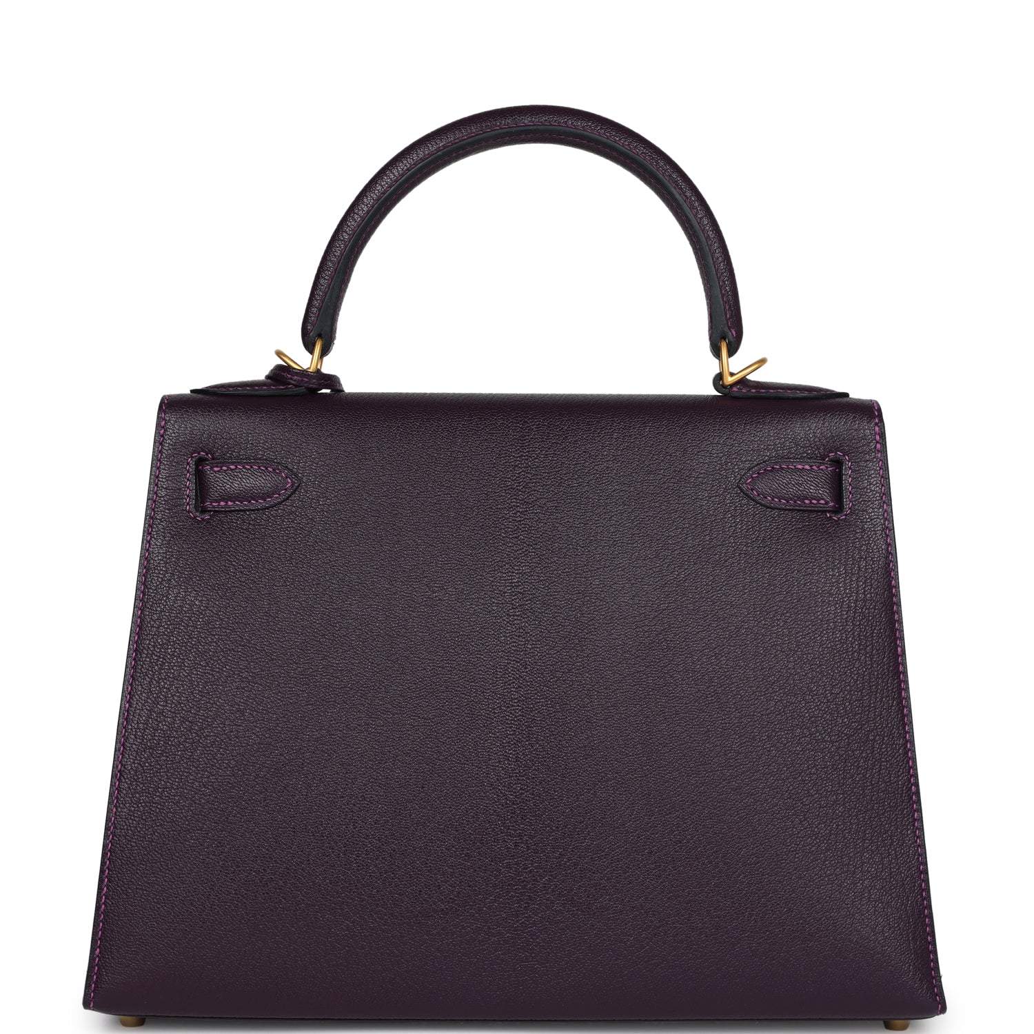 Pre-owned Hermes Special Order (HSS) Kelly Sellier 28 Raisin Verso Chevre Brushed Gold Hardware