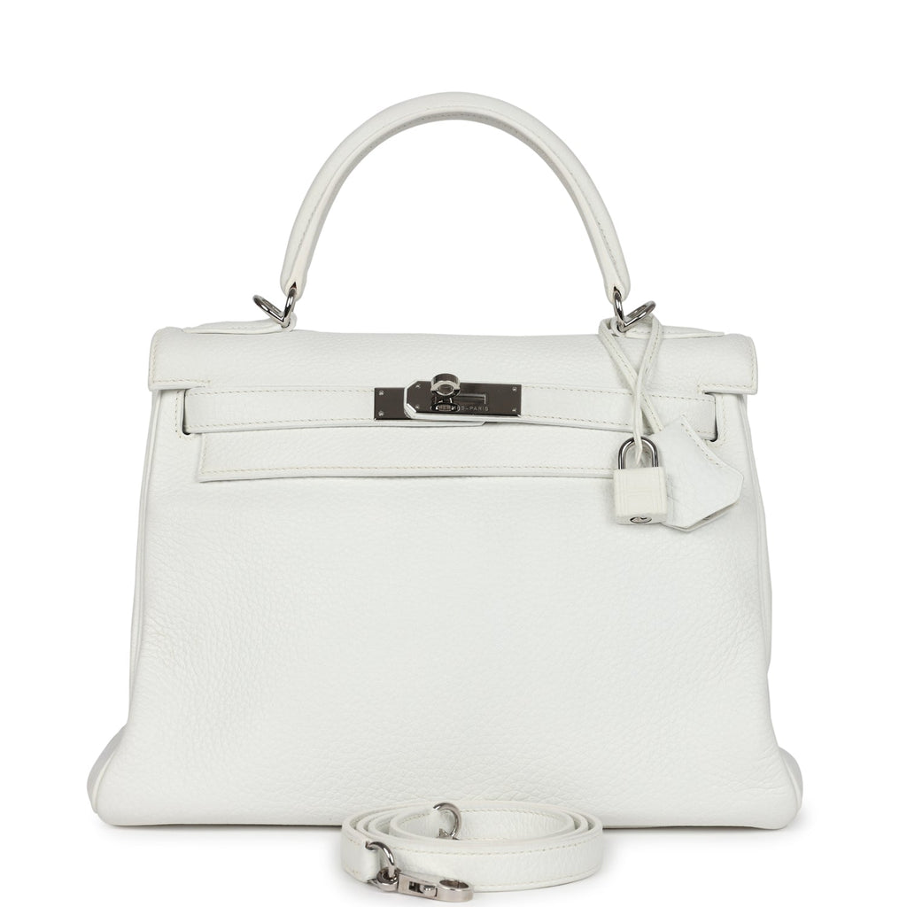 New Hermes Kelly Retourne 28 White Clemence Palladium Hardware