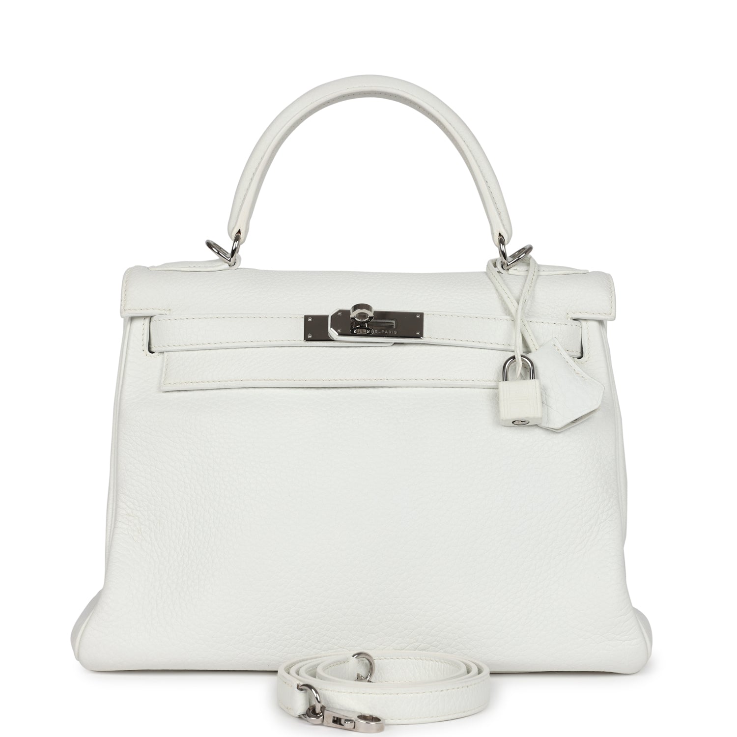 New Hermes Kelly Retourne 28 White Clemence Palladium Hardware