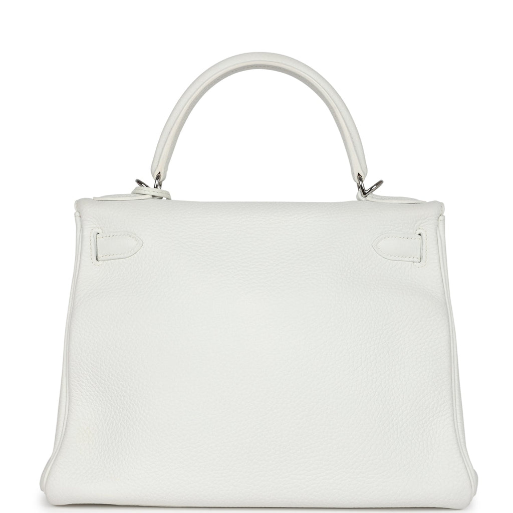 New Hermes Kelly Retourne 28 White Clemence Palladium Hardware
