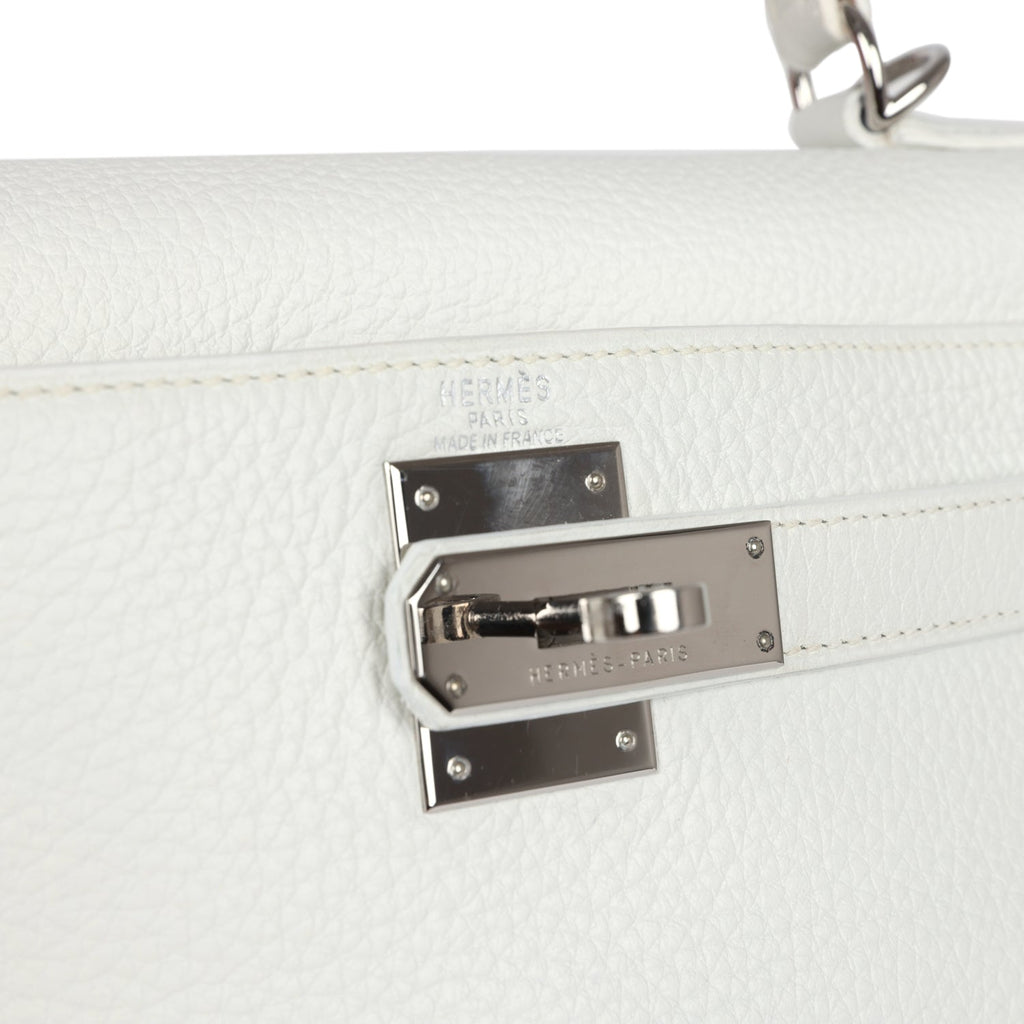 New Hermes Kelly Retourne 28 White Clemence Palladium Hardware