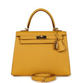 New Hermes Kelly Sellier 25 Jaune Ambre Epsom Gold Hardware