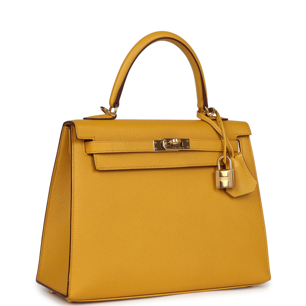 New Hermes Kelly Sellier 25 Jaune Ambre Epsom Gold Hardware