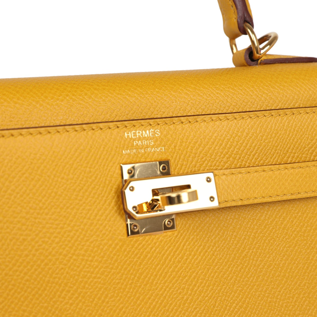 New Hermes Kelly Sellier 25 Jaune Ambre Epsom Gold Hardware