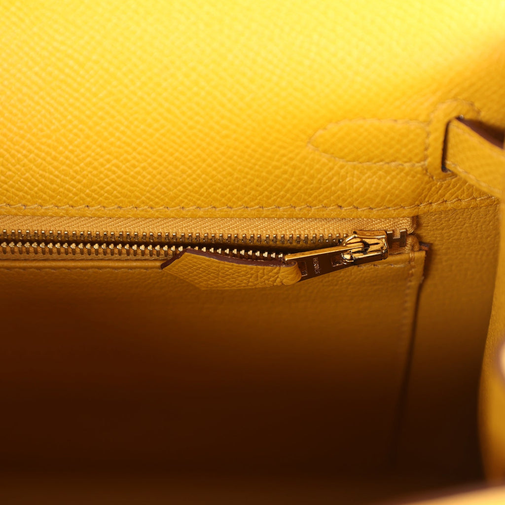 New Hermes Kelly Sellier 25 Jaune Ambre Epsom Gold Hardware