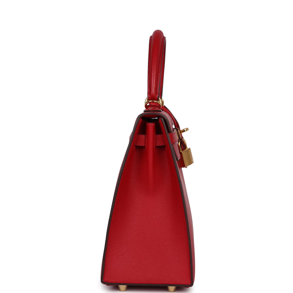 Pre-Owned Hermes Kelly Sellier 25 Rouge Casaque Epsom Gold Hardware