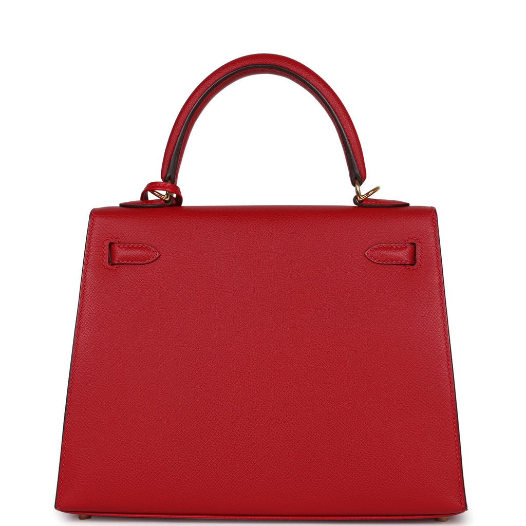 Pre-Owned Hermes Kelly Sellier 25 Rouge Casaque Epsom Gold Hardware