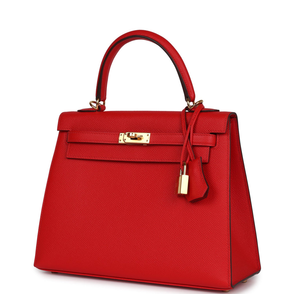 Hermes Kelly Sellier 25 Rouge de Coeur Epsom Gold Hardware
